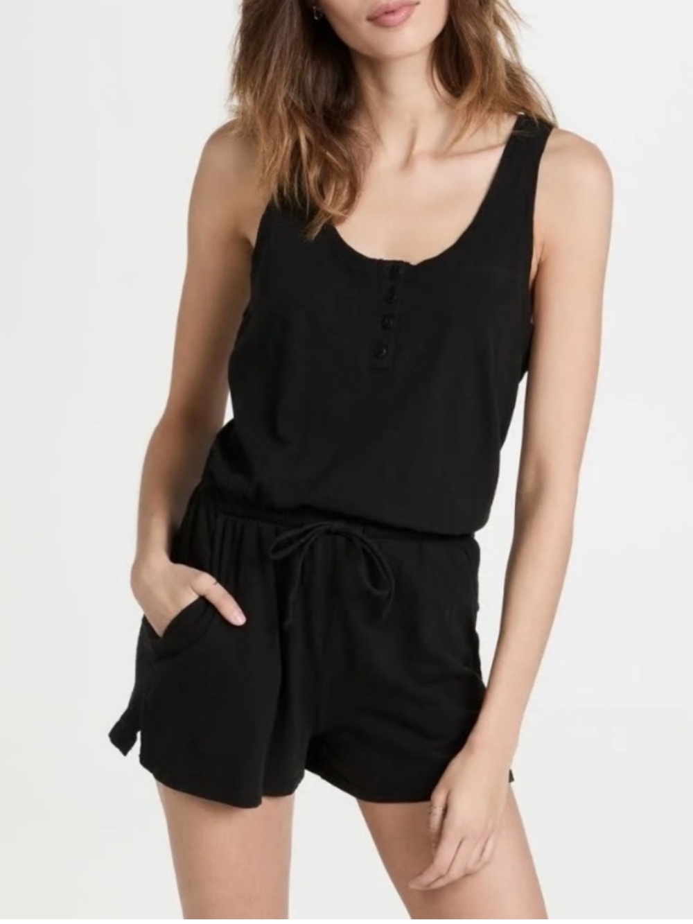 Zsupply Black Sleeveless Romper with Drawstring Waist